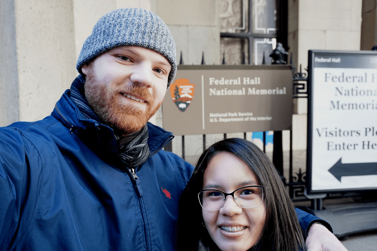 Kyle & Yasmin standing in front of Federal Hall National Memorial | The Yasmin Diaries