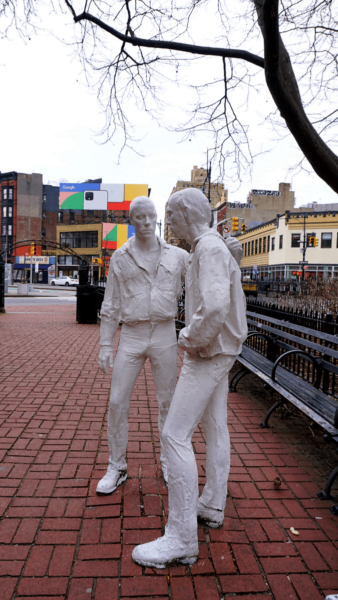 two white statues standing together at Stonewall National Park.