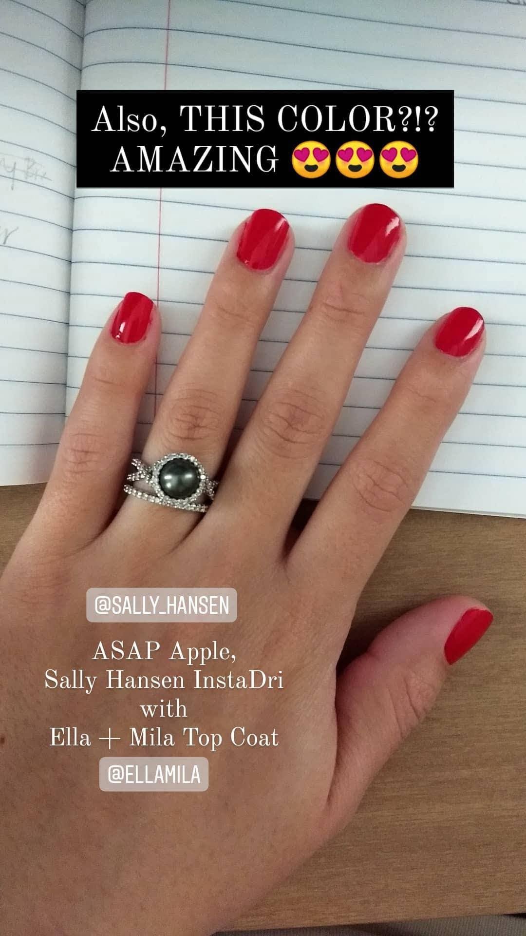 Yasmin's hands wearing Valentine's Day Nails: ASAP Apple by Sally Hansen INSTA-DRI